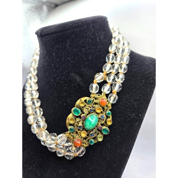 ANTIQUE Austro-Hungarian Crystal Bead Necklace Circa 1890 Ornate Filigree read - Picture 8 of 15